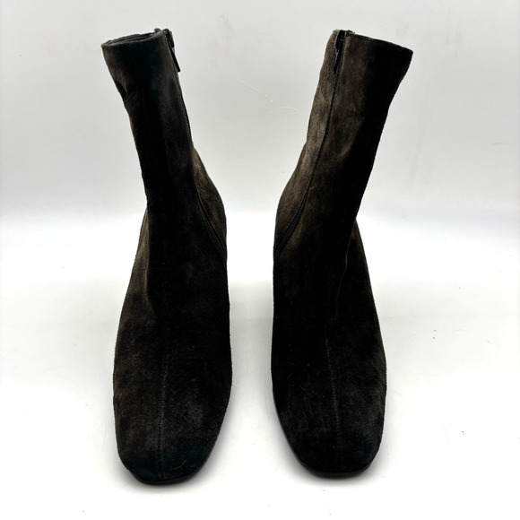 Vintage 80s Classique Black Brown Ombre Suede Cut-out Block Heel Zip Boot 8M - Picture 4 of 16